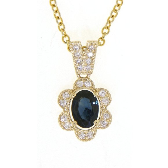 Cosmic Diamonds Jewelry - Real Diamond Blue Sapphire Pendant Yellow Gold